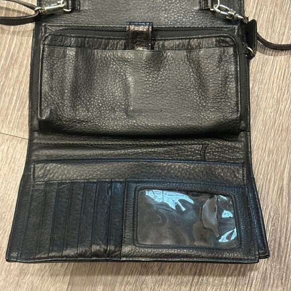 Brighton Vintage Black Croc Embossed Leather Crossbody Bag Heart Lock Charm Luxe - Picture 6 of 11